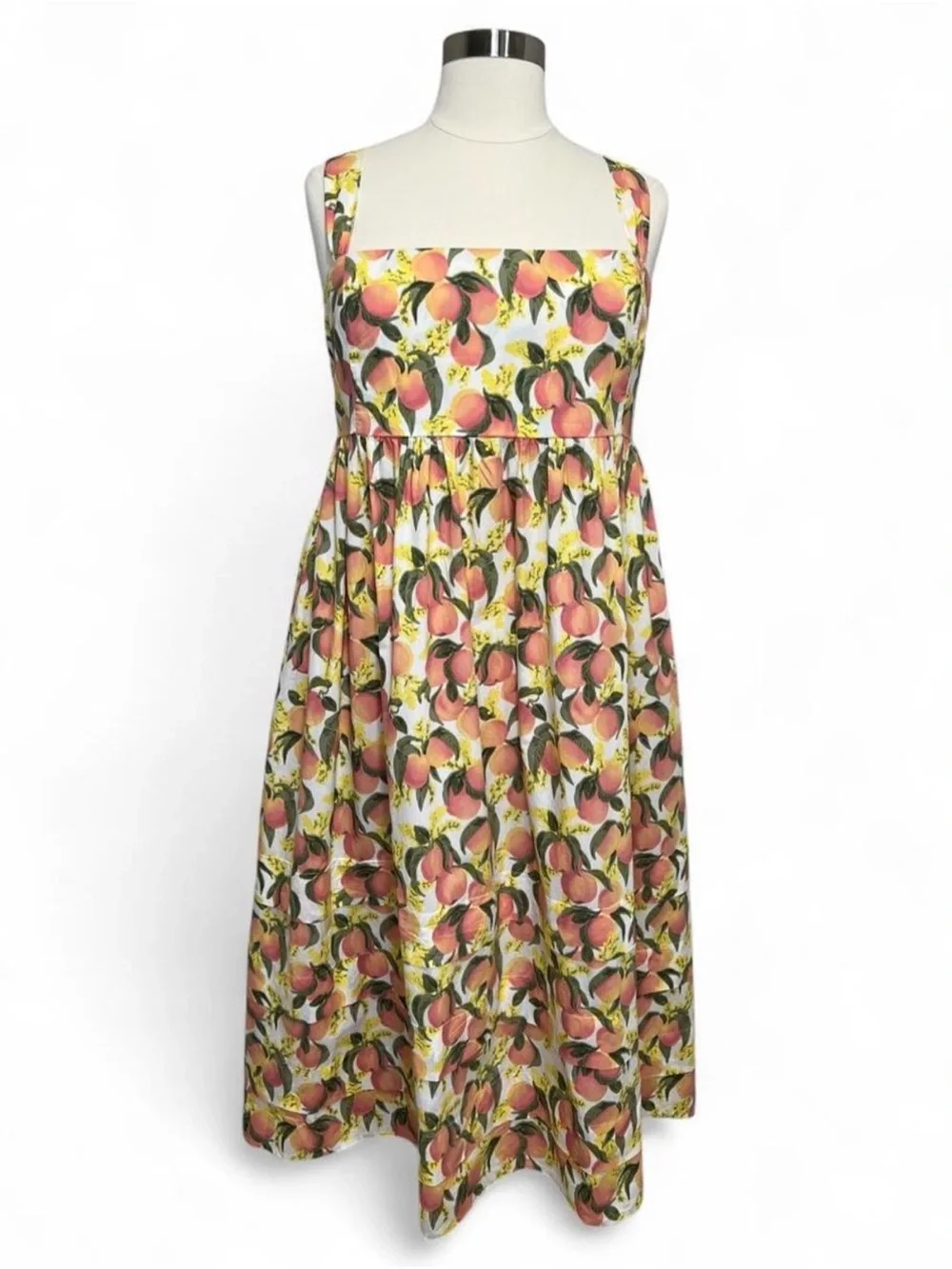 J.Crew Cotton Poplin Squareneck Midi Sun Dress- Peach print